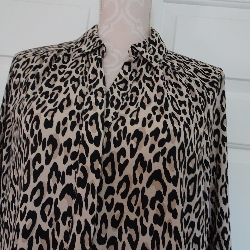 Dana Buchman Front Button Long Sleeve Shirt/Blouse-Animal Print-Size XL